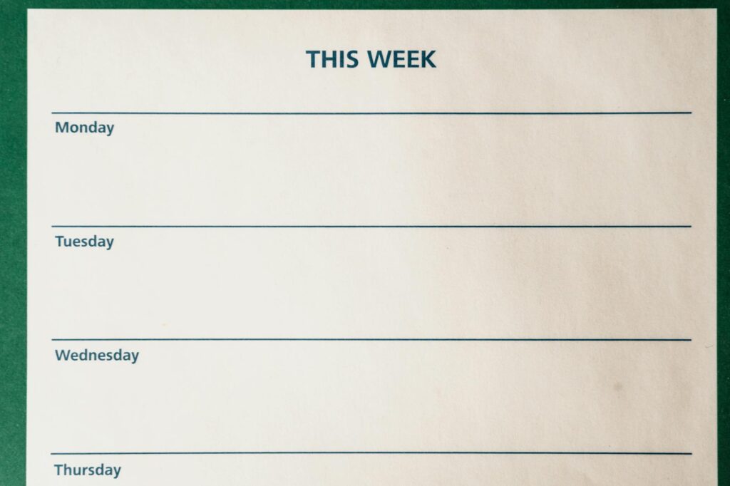 two week planning calendar