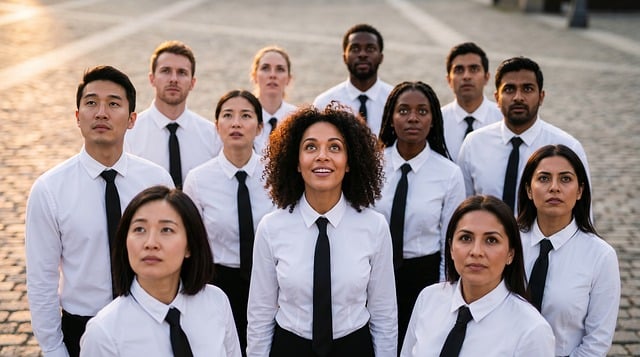 Diverse group of professionals in a modern office, one person speaking thoughtfully to the others. (leadership and quotes)